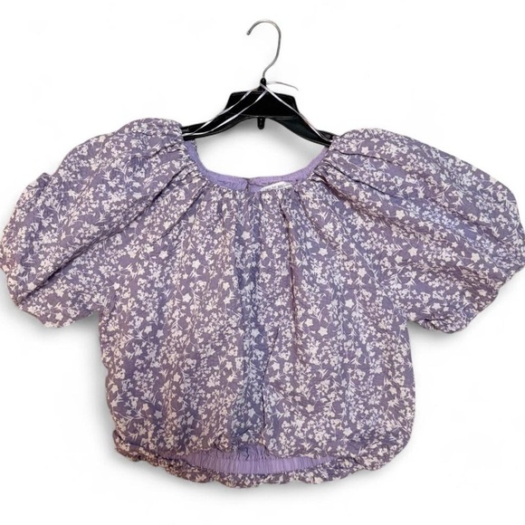 Free the Roses Tops - Free The Roses Lavender Floral Puff Sleeve Blouse Small Cottagecore Coquette